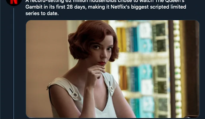 Сериал «Ход королевы» посмотрели с 62 млн аккаунтов: это крупнейший старт среди мини-сериалов Netflix